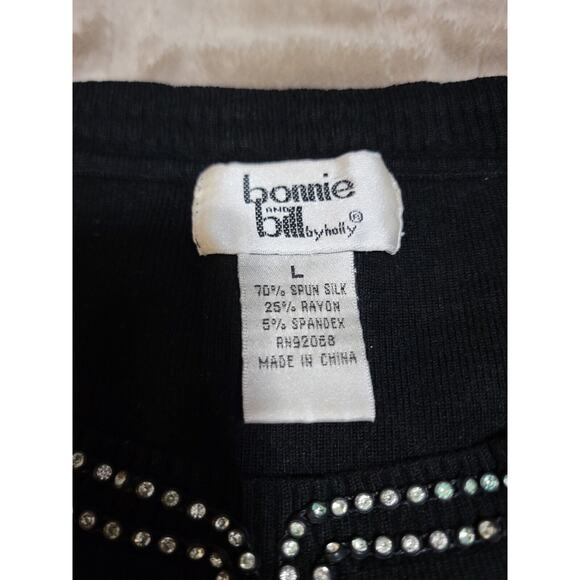 Vtg Bonnie And Bill By Holly Silk Blend Blk Sweater W/ Rhinestones Sz Large - Picture 3 of 5